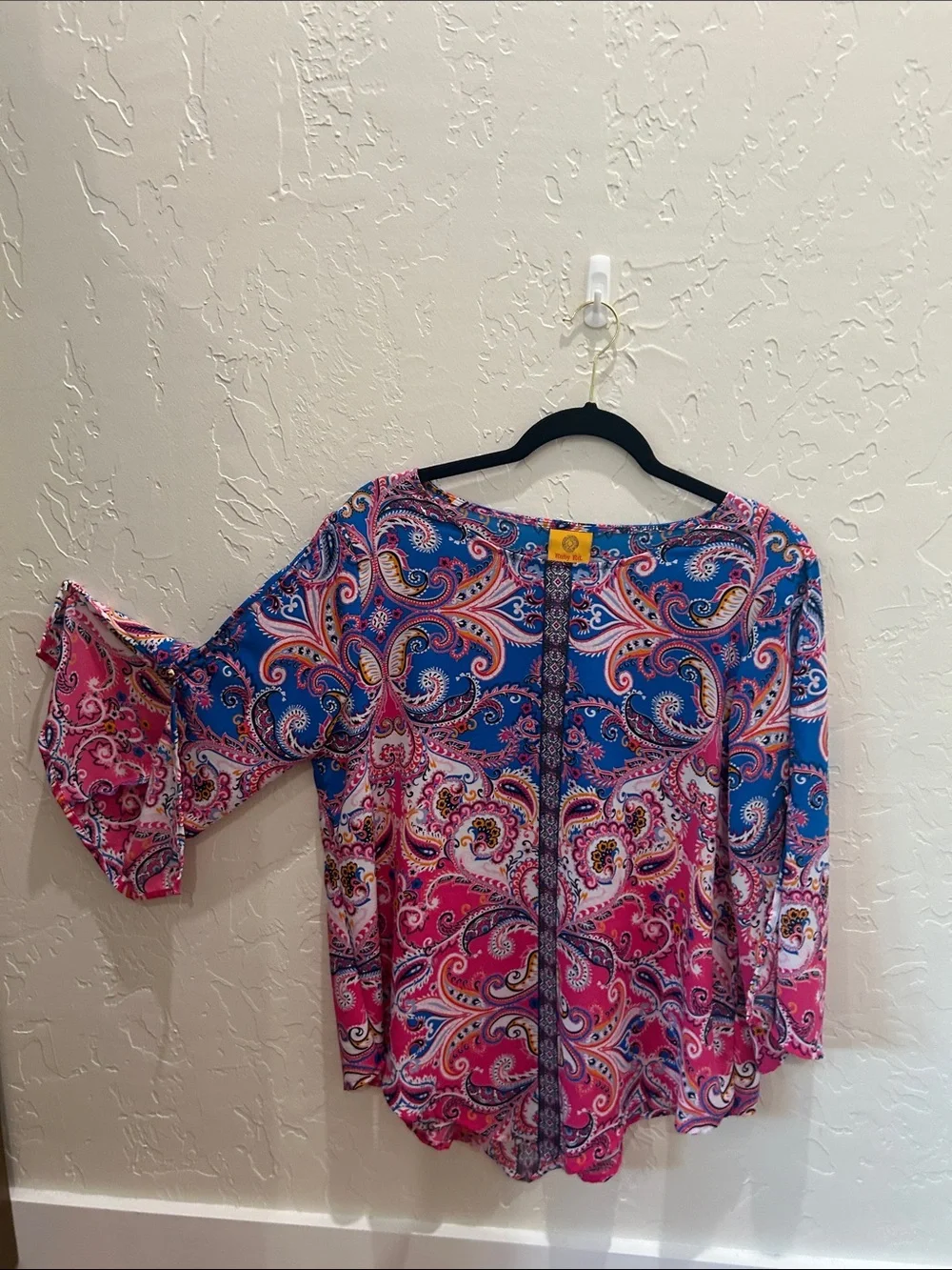 Ruby Rd. Pink & Blue Paisley Boatneck Blouse - Picture 1 of 5